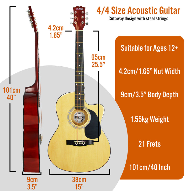 3rd Avenue Full Size Cutaway Acoustic Guitar Pack Natural Acoustic Guitars