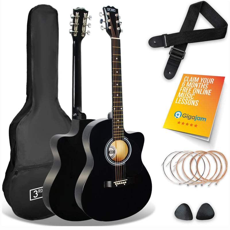 3rd Avenue Full Size Cutaway Acoustic Guitar Pack Black Acoustic Guitars