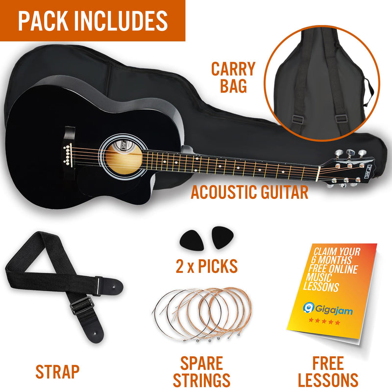 3rd Avenue Full Size Cutaway Acoustic Guitar Pack Black Acoustic Guitars