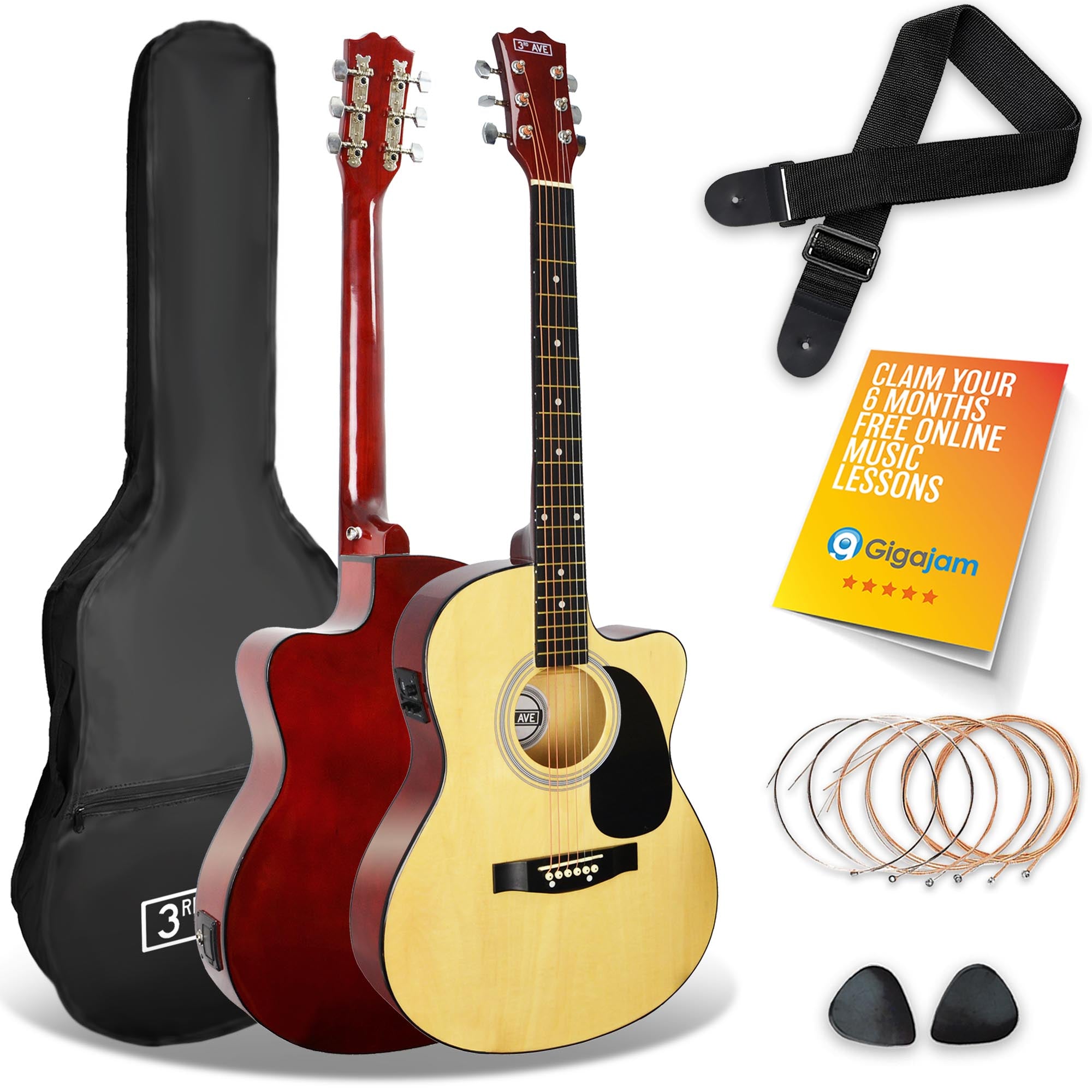 3rd Avenue Full Size Cutaway Electro Acoustic Guitar Pack Natural Acoustic Guitars#Colour_Natural