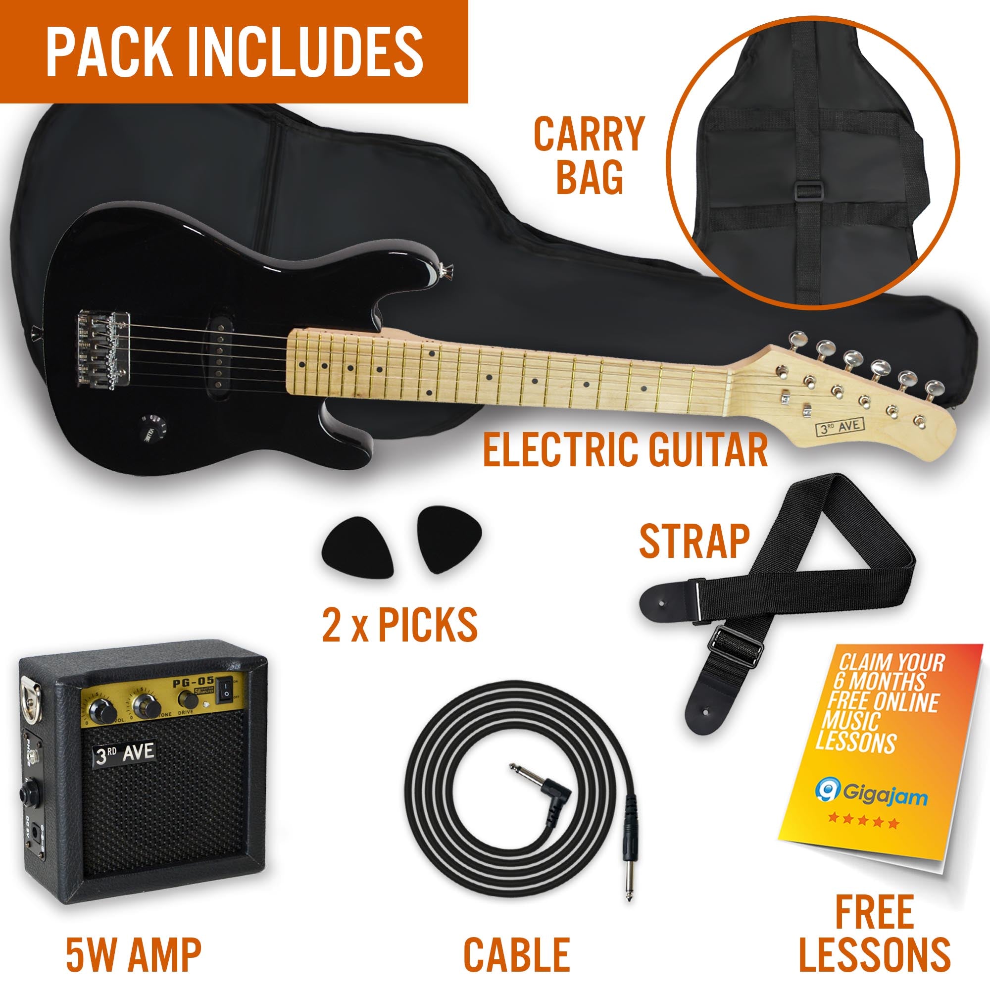 3rd Avenue Junior Electric Guitar Pack Electric Guitars#Colour_Black