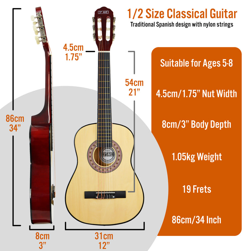 3rd Avenue 1/2 Size Classical Guitar Pack Natural Classical Guitars