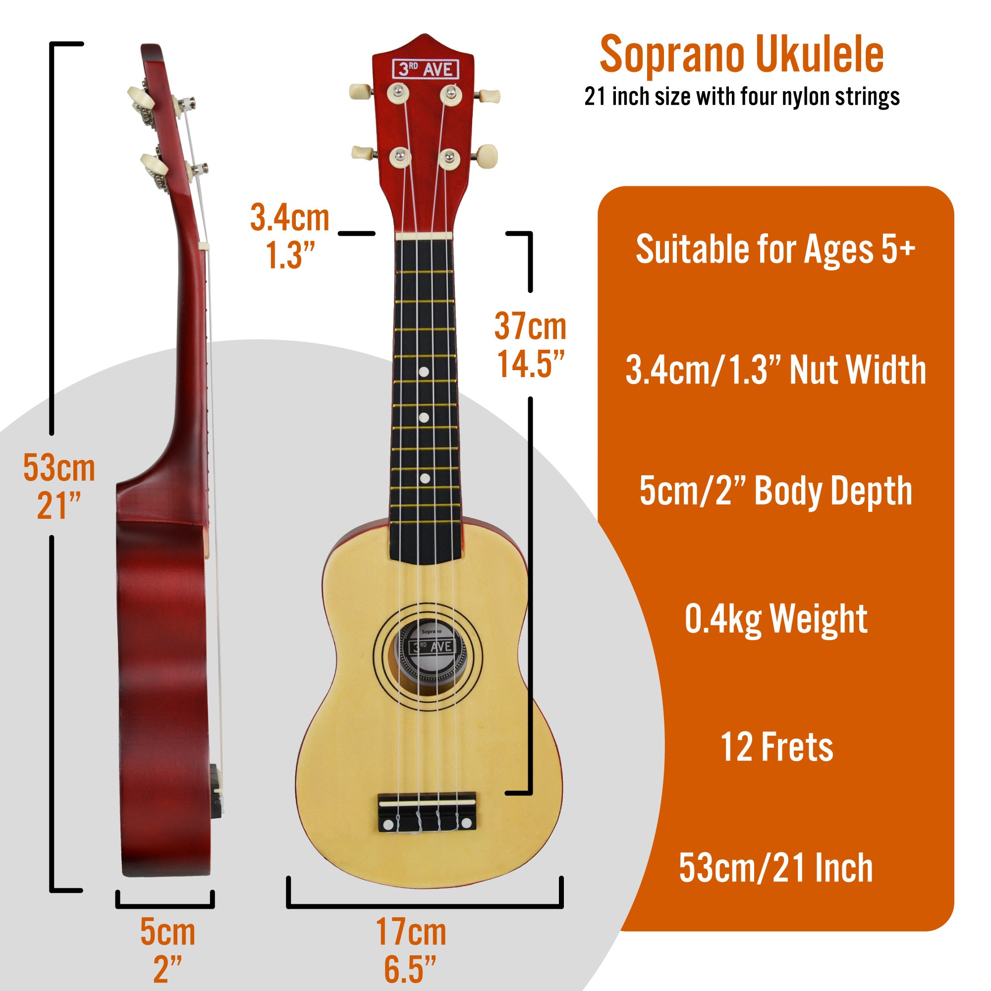 3rd Avenue Soprano Ukulele Natural Ukuleles#Colour_Natural