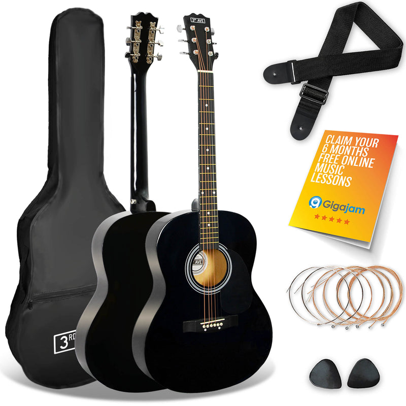 3rd Avenue Full Size Acoustic Guitar Pack Black Acoustic Guitars