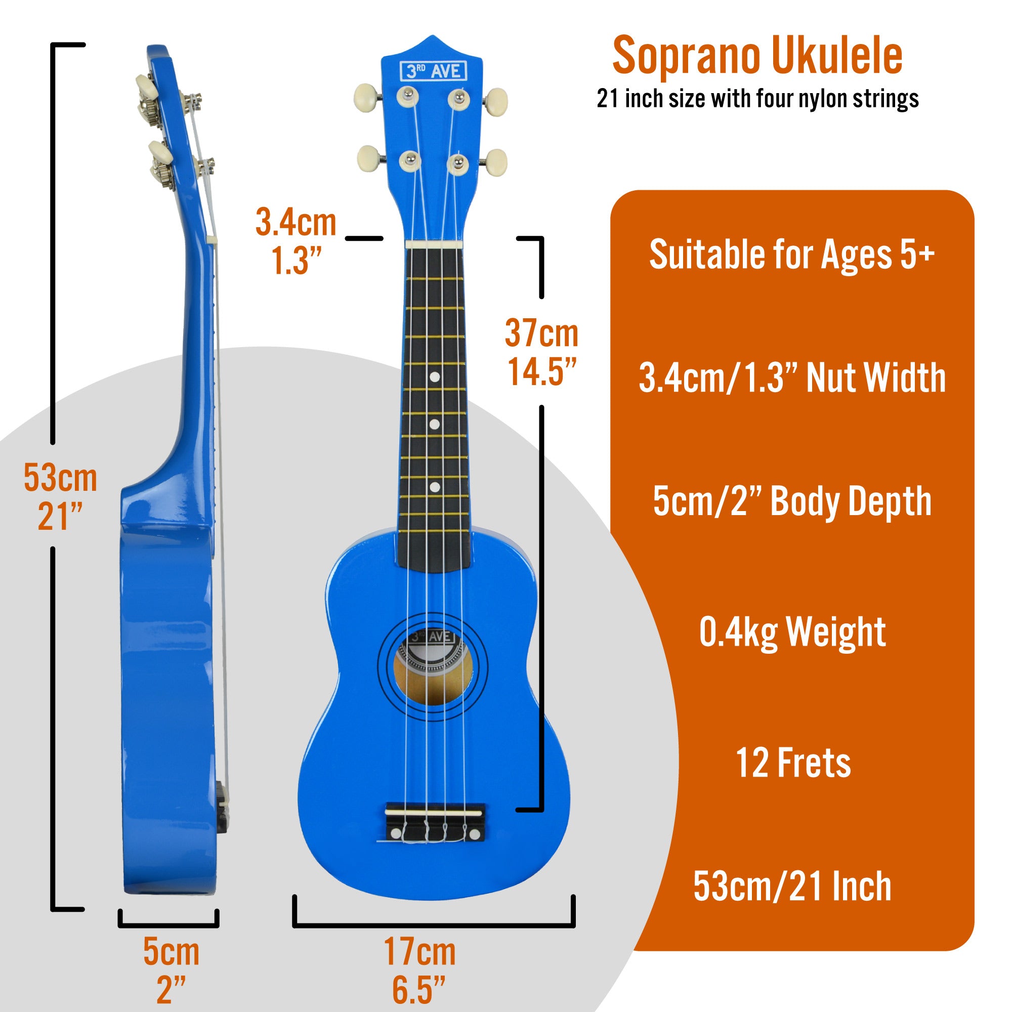 3rd Avenue Soprano Ukulele Ukuleles#Colour_Blue