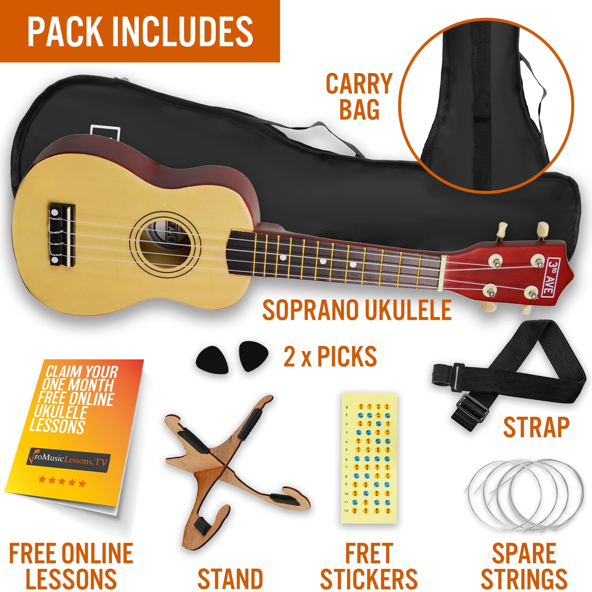 3rd Avenue Soprano Ukulele Pack Natural Ukuleles#Colour_Natural