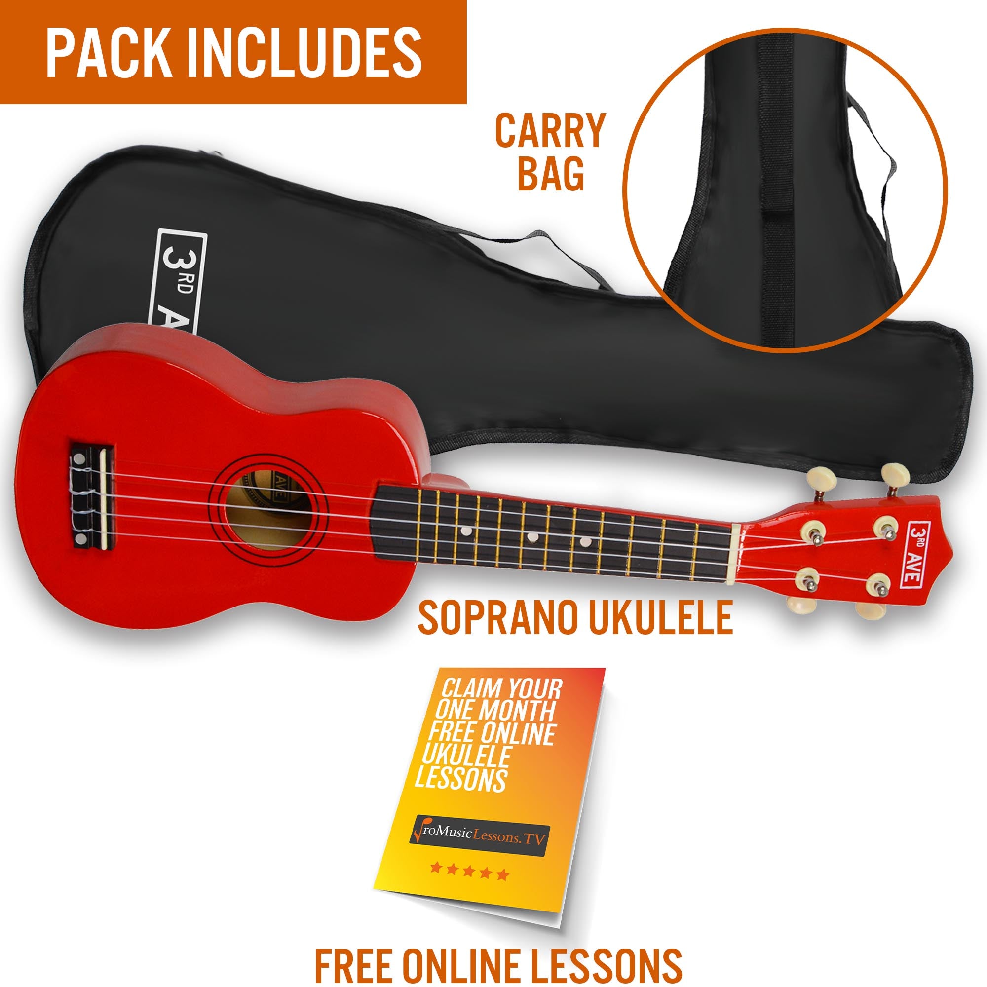 3rd Avenue Soprano Ukulele Ukuleles#Colour_Red