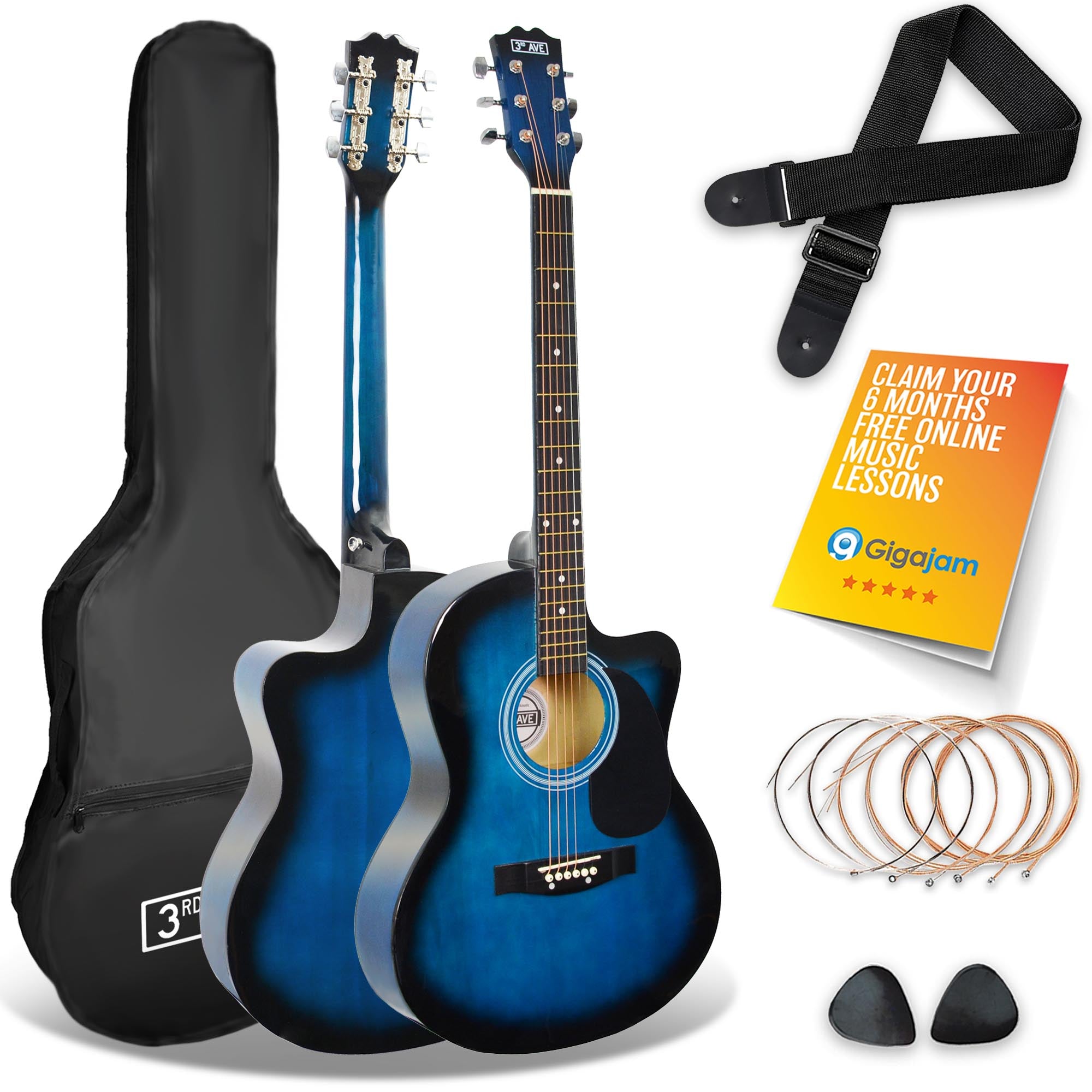 3rd Avenue Full Size Cutaway Acoustic Guitar Pack Black Acoustic Guitars#Colour_Blueburst