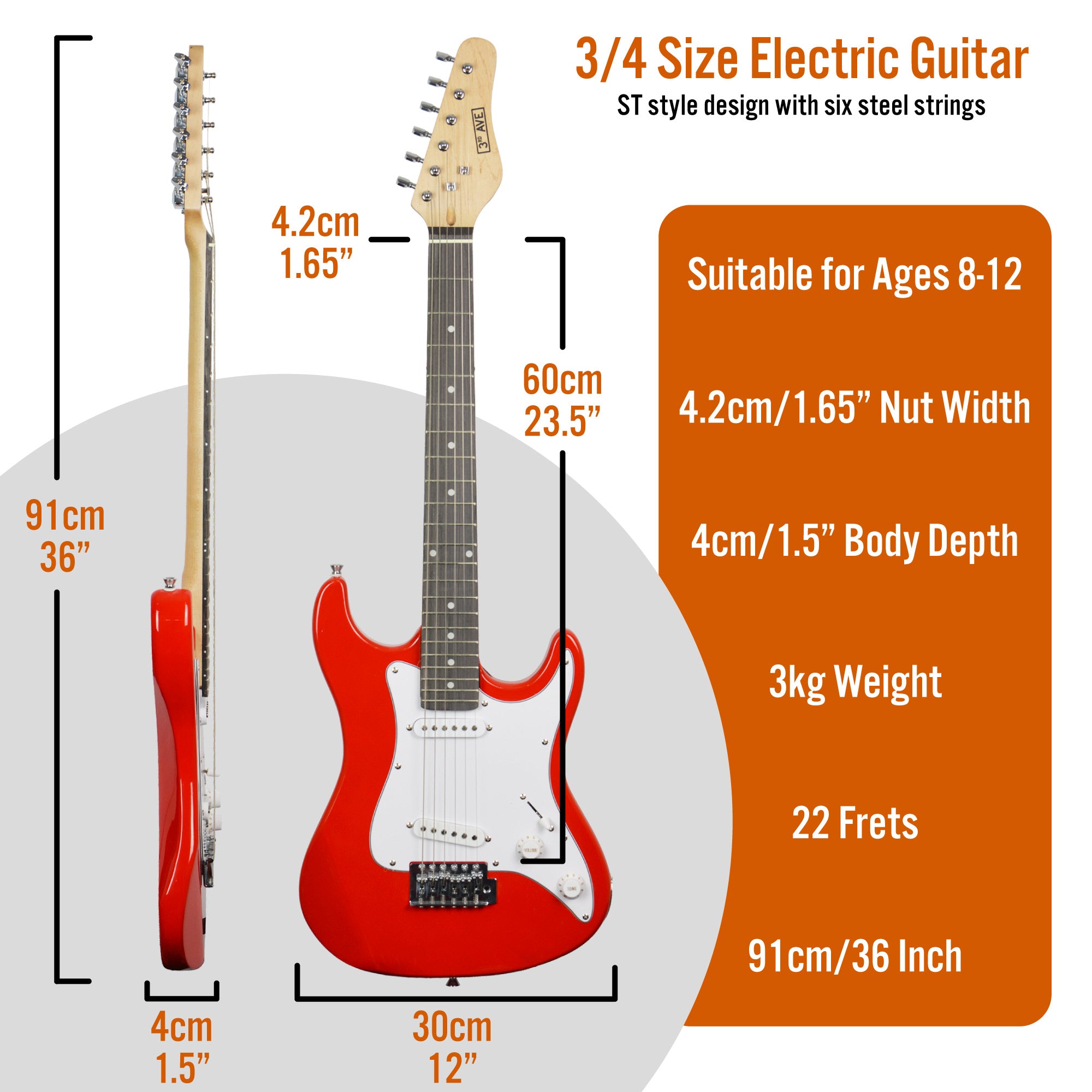 3rd Avenue 3/4 Size Electric Guitar Red Electric Guitars#Colour_Red