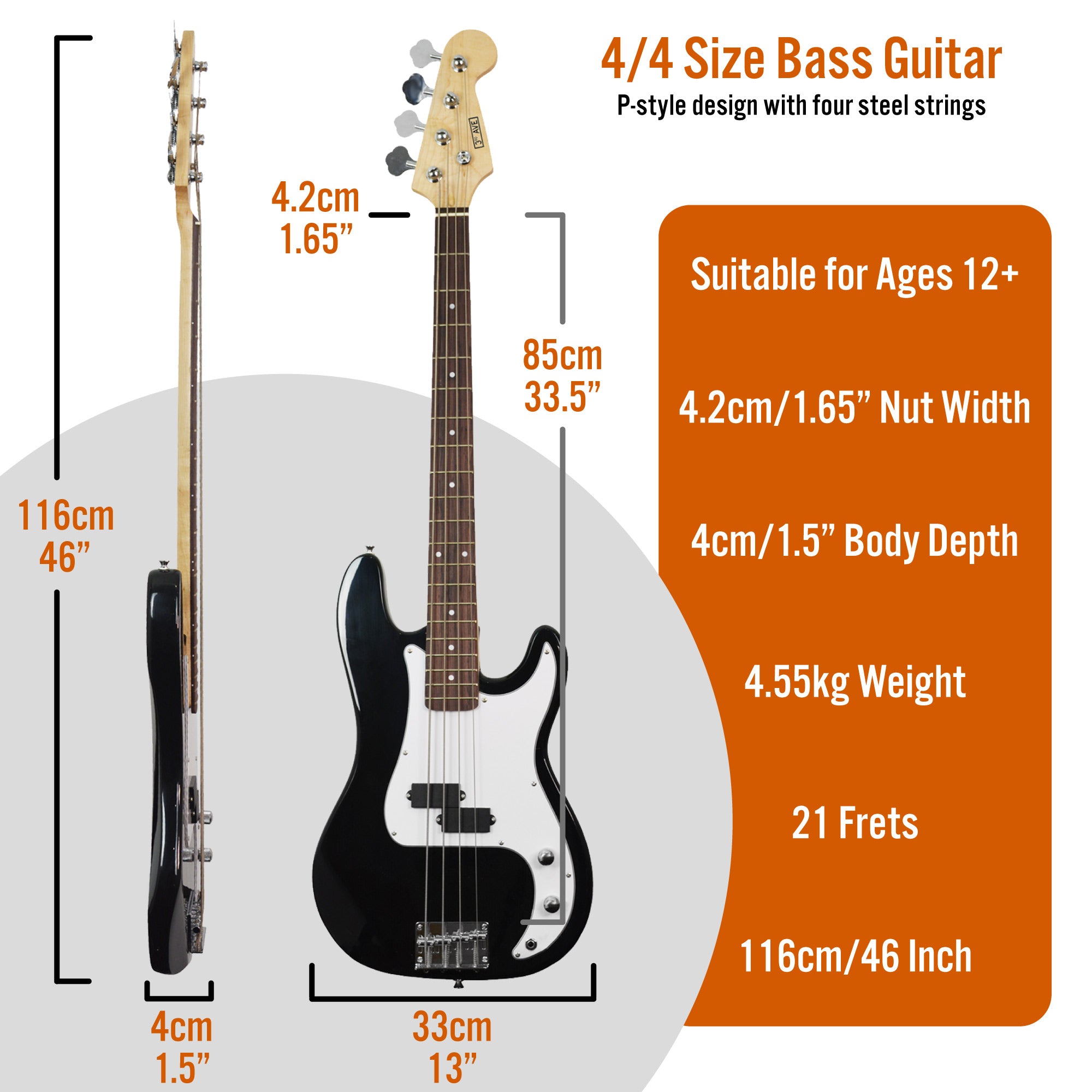 3rd Avenue Rocket Series Electric Bass Guitar Pack Bass Guitars#colour_Black