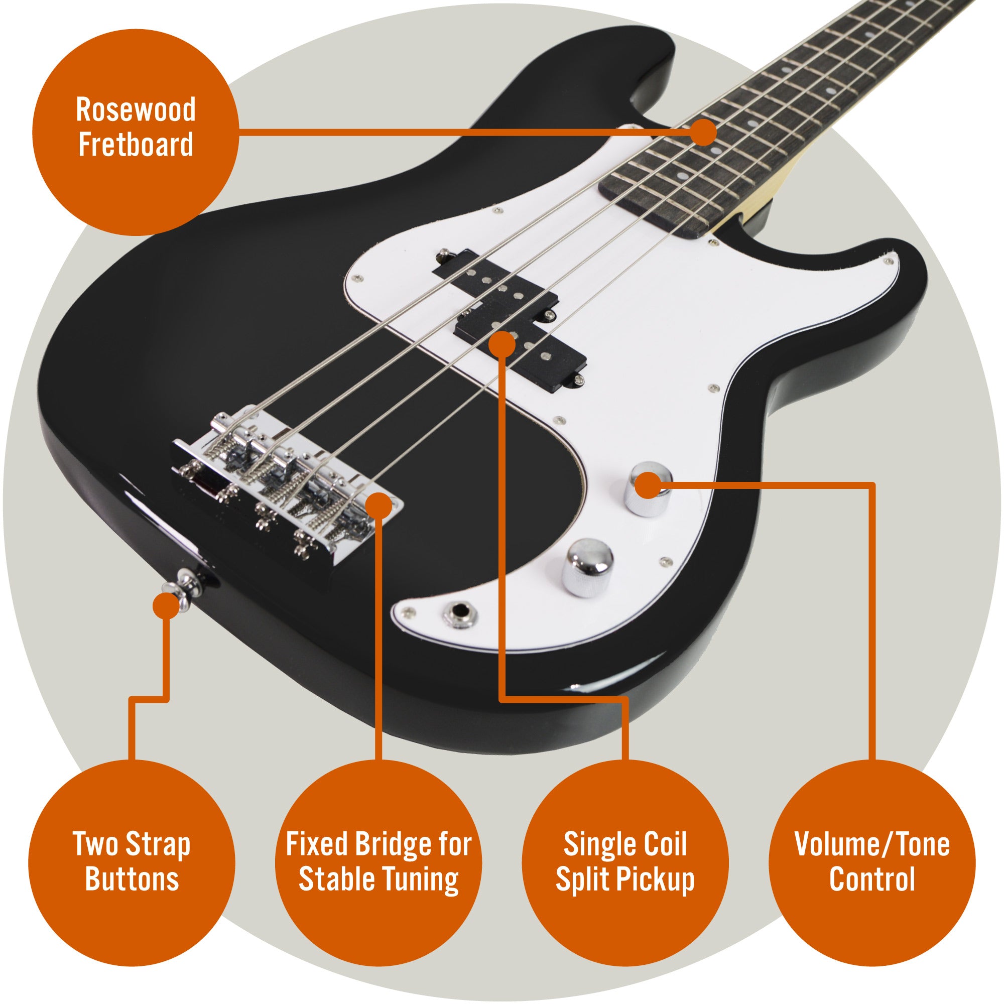 3rd Avenue Rocket Series Electric Bass Guitar Pack Bass Guitars#colour_Black