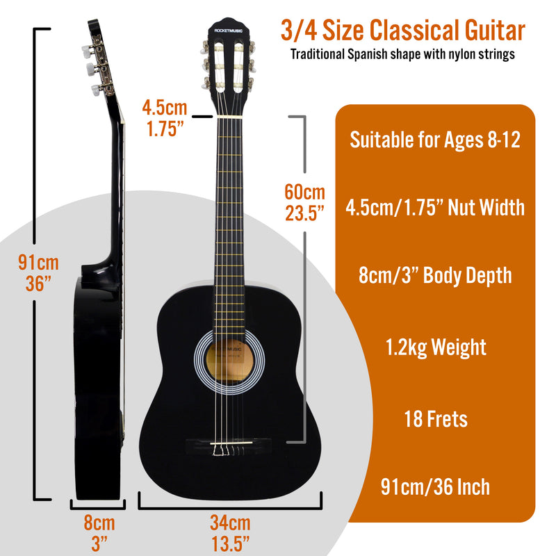 XF 3/4 Size Classical Guitar Pack Black Classical Guitars