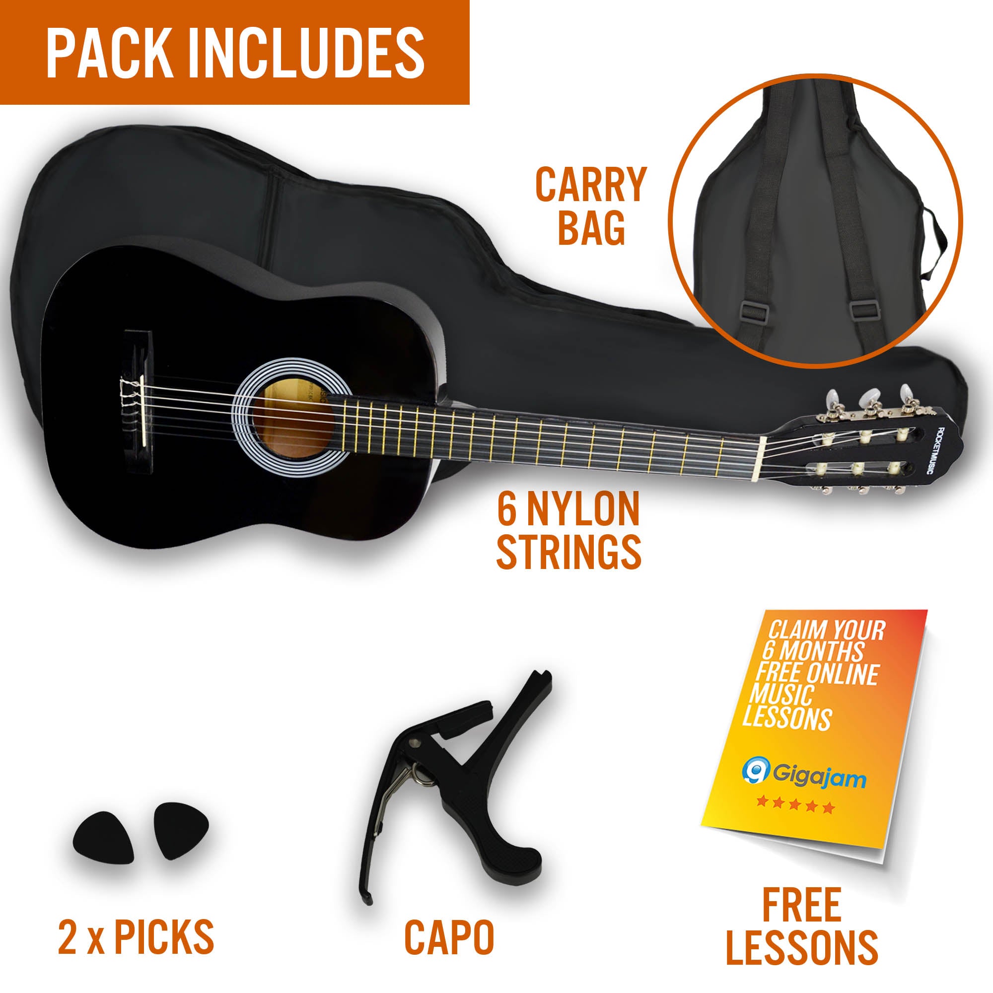 XF 3/4 Size Classical Guitar Pack Black Classical Guitars#Colour_Black