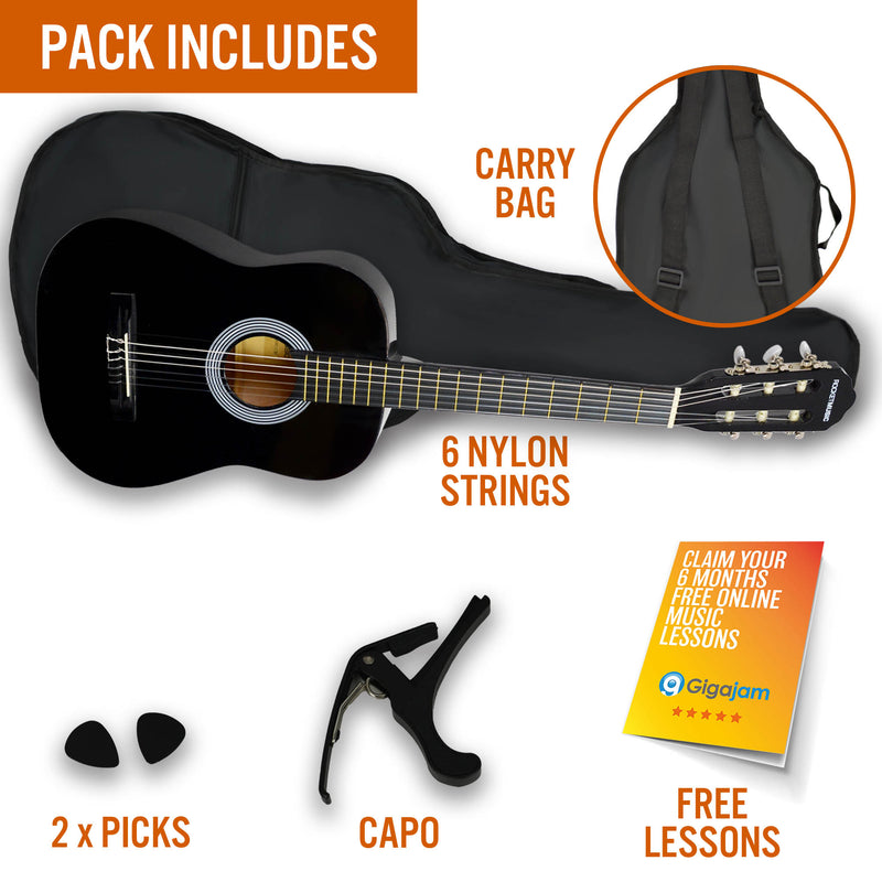 XF 3/4 Size Classical Guitar Pack Black Classical Guitars