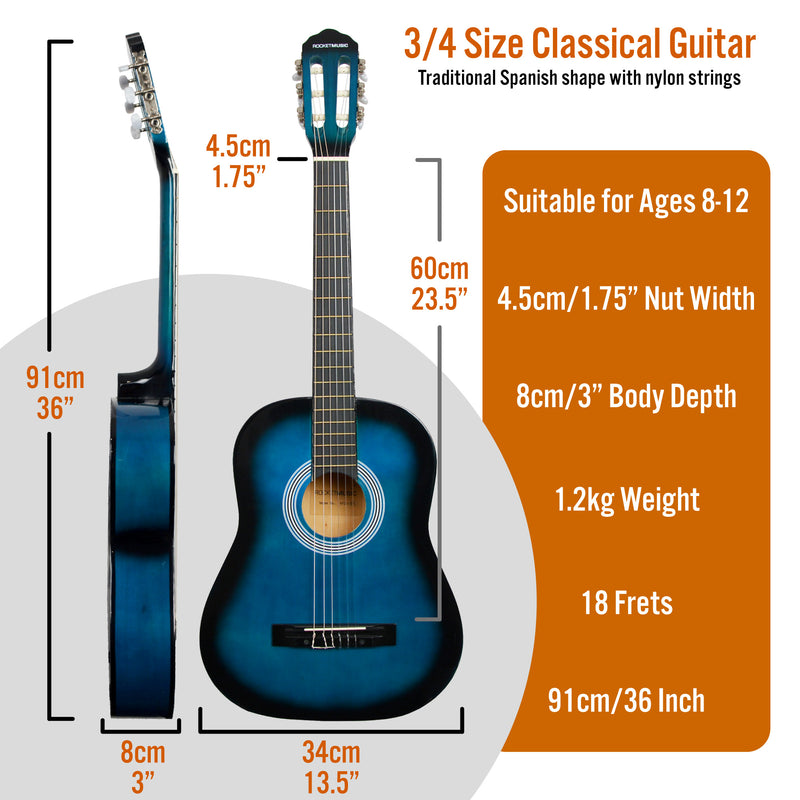 XF 3/4 Size Classical Guitar Pack Blueburst Classical Guitars