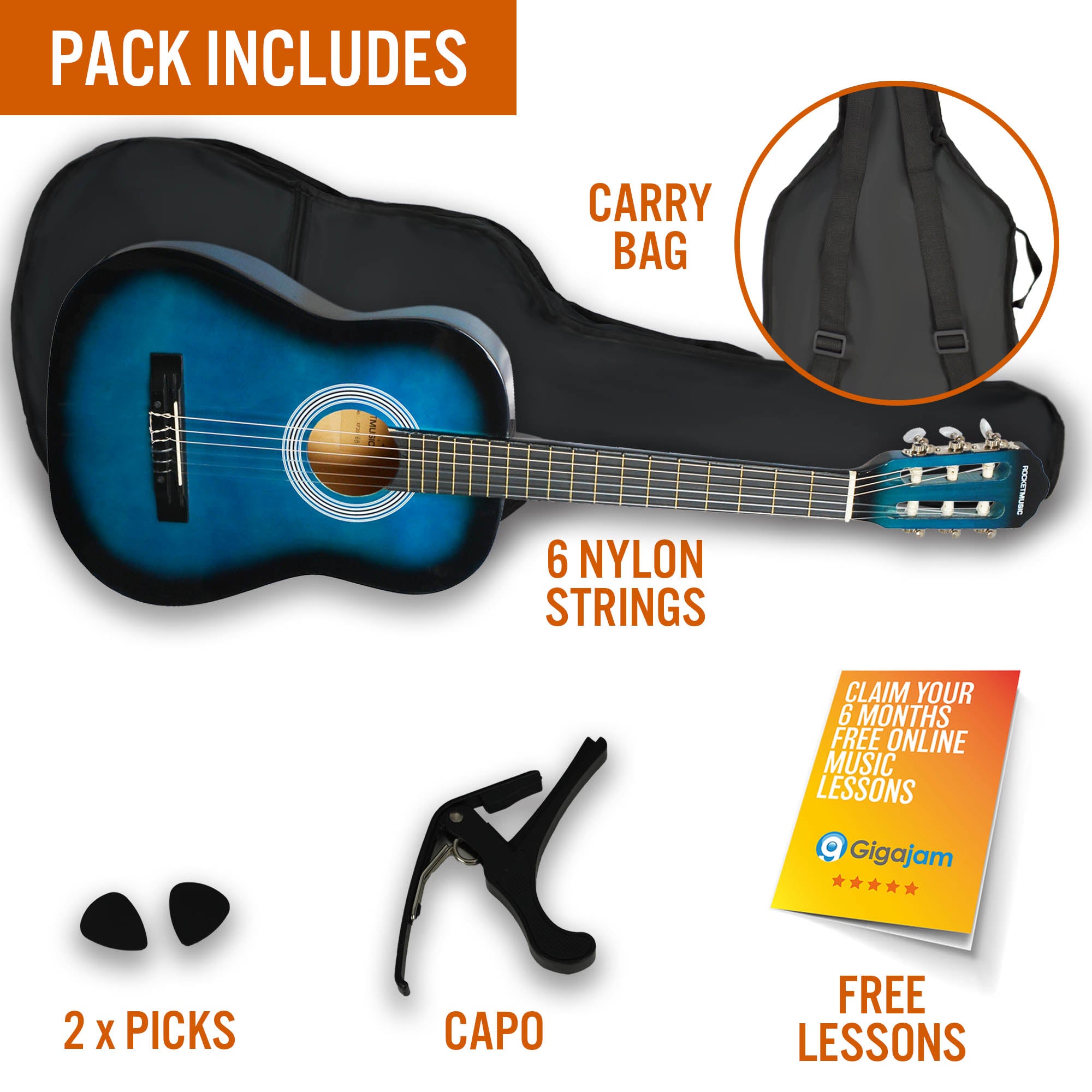 XF 3/4 Size Classical Guitar Pack Blueburst Classical Guitars#Colour_Blueburst