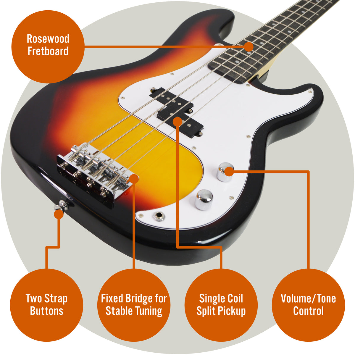 3rd Avenue Rocket Series Electric Bass Guitar Pack Bass Guitars#colour_Sunburst