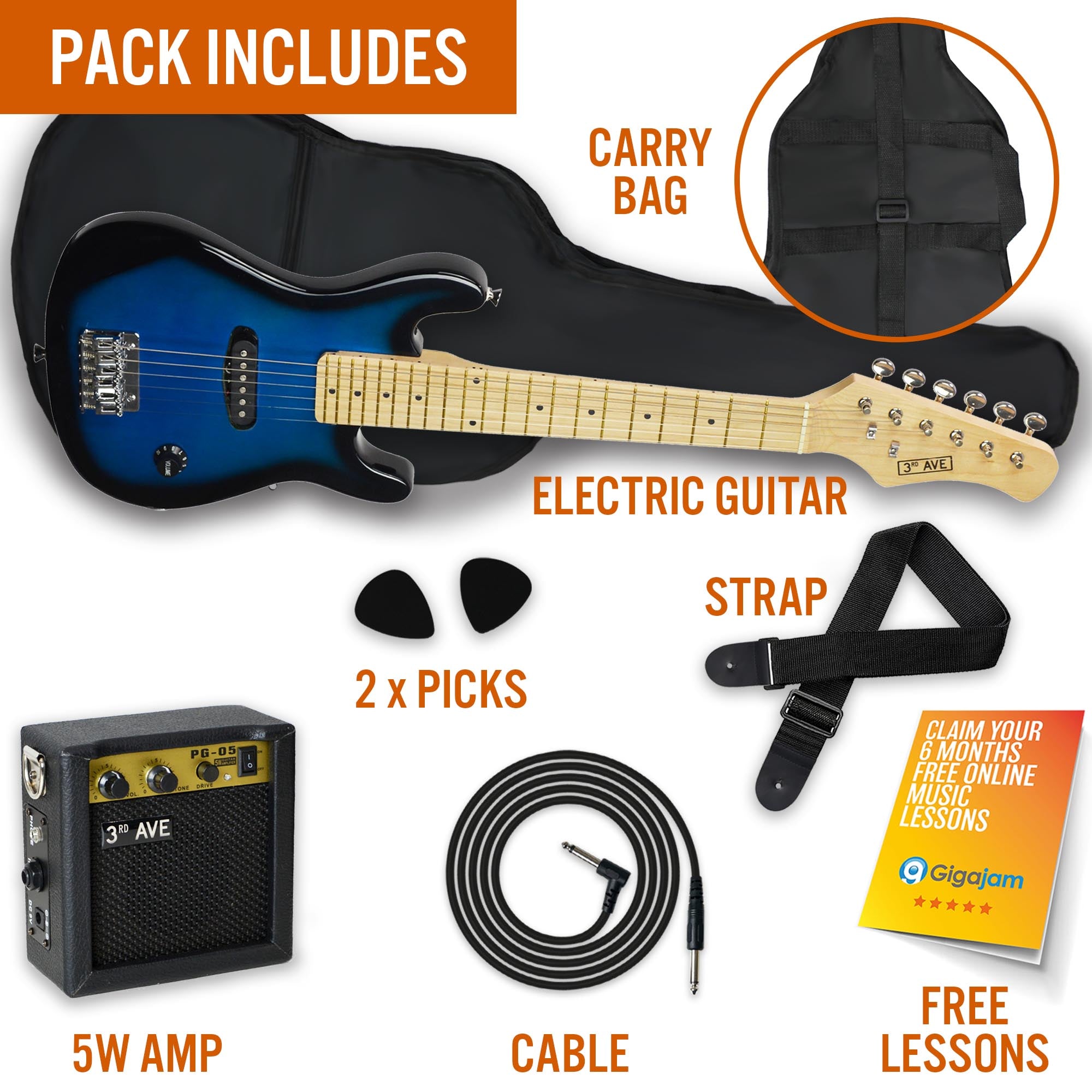 3rd Avenue Junior Electric Guitar Pack Electric Guitars#Colour_Blueburst