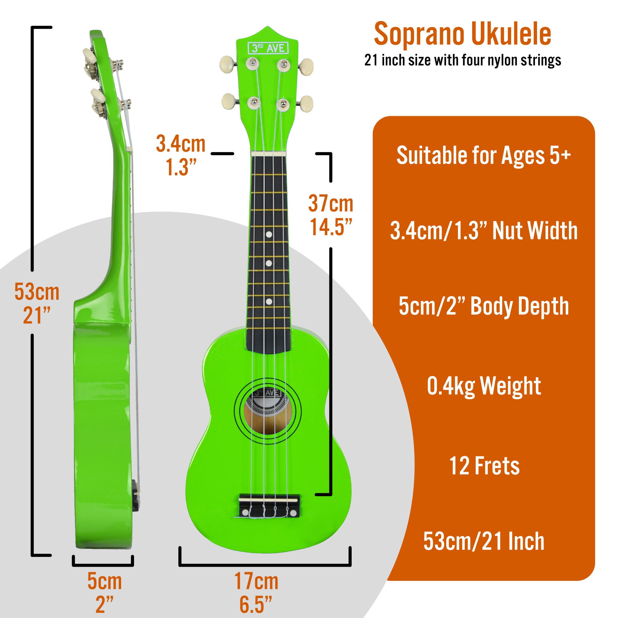 3rd Avenue Soprano Ukulele Ukuleles#Colour_Green