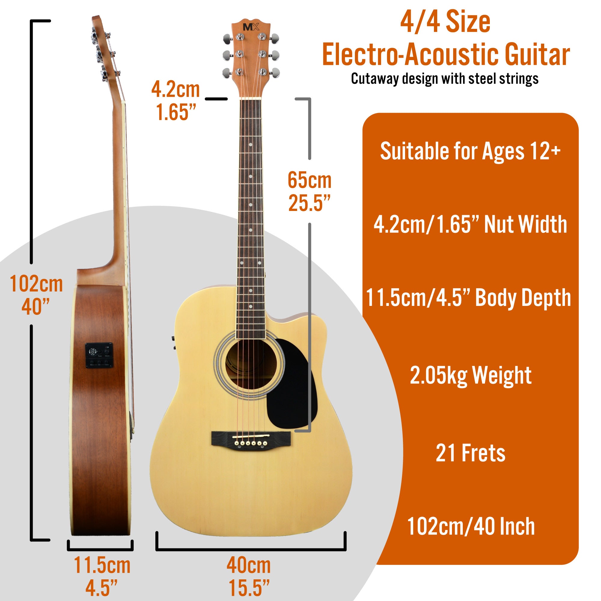 MX Cutaway Electro Acoustic Guitar Pack#Colour_Natural
