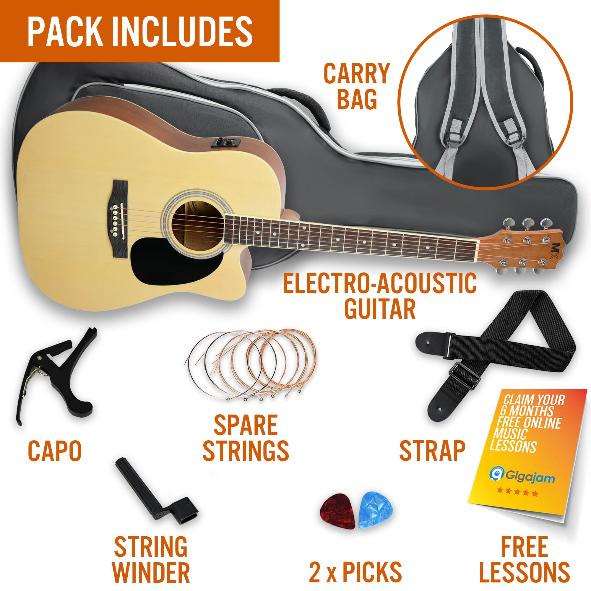 MX Cutaway Electro Acoustic Guitar Pack#Colour_Natural