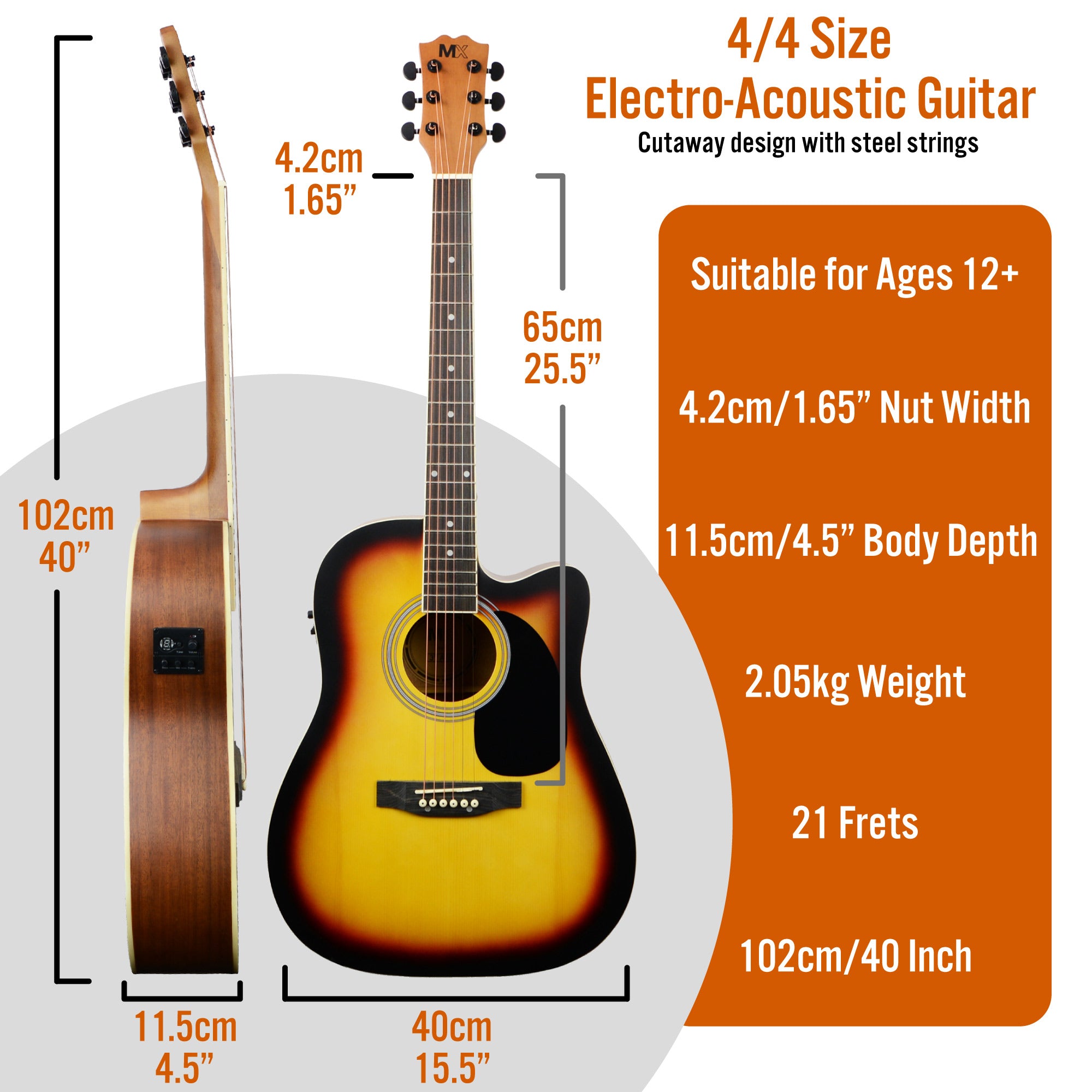 MX Cutaway Electro Acoustic Guitar Pack#Colour_Sunburst