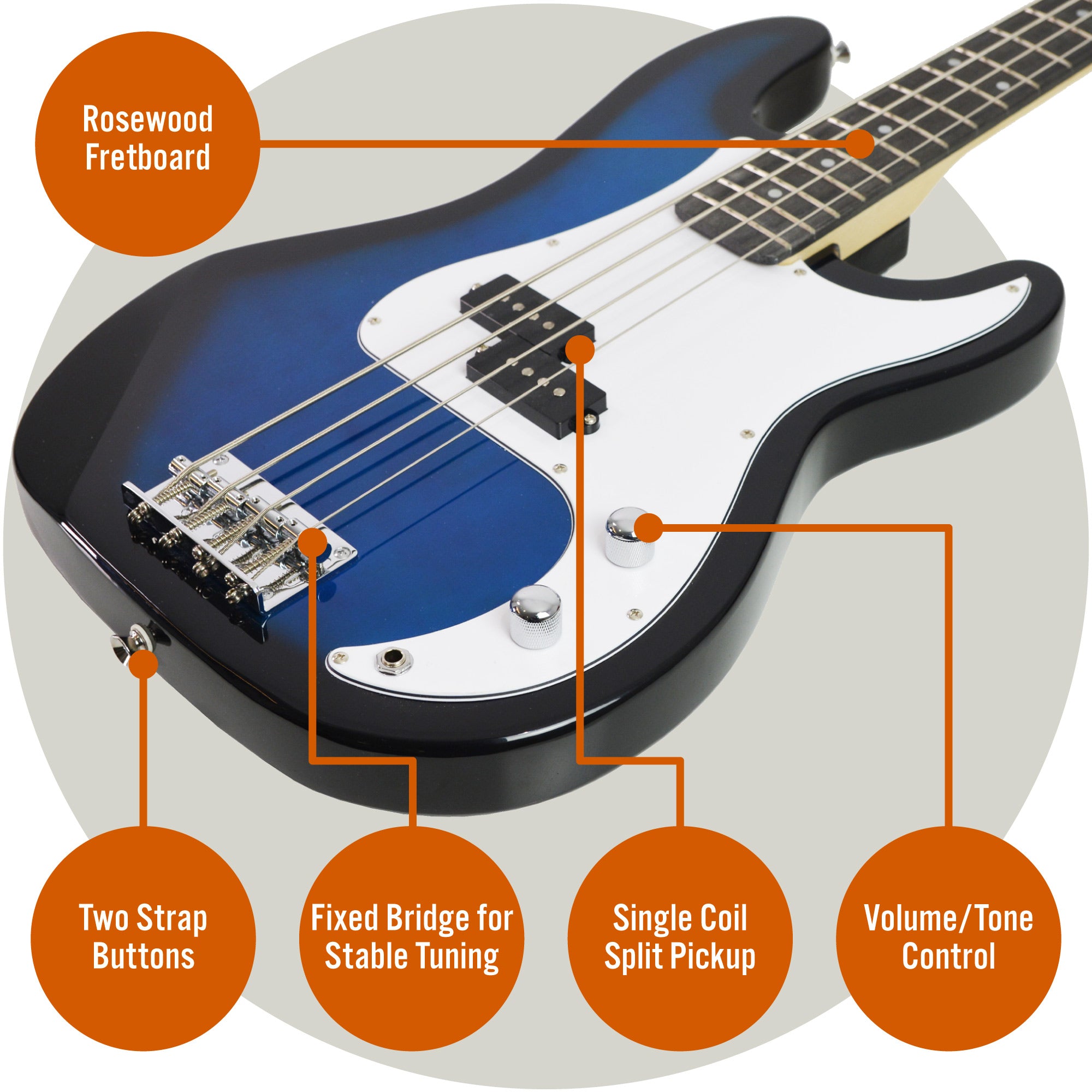 3rd Avenue Rocket Series Electric Bass Guitar Pack Bass Guitars#colour_Blueburst