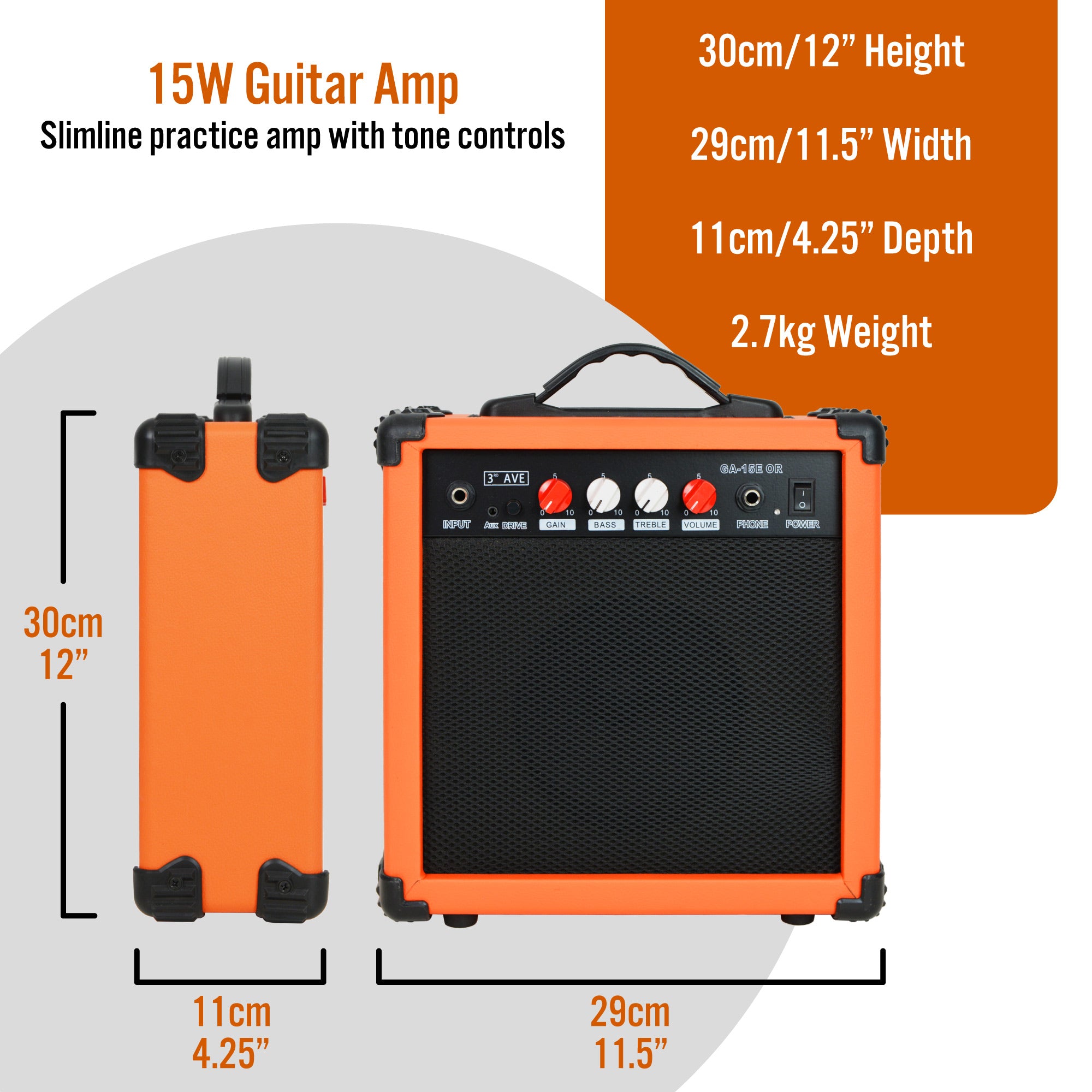 3rd Avenue 15 Watt Electric Guitar Amp#Colour_Orange