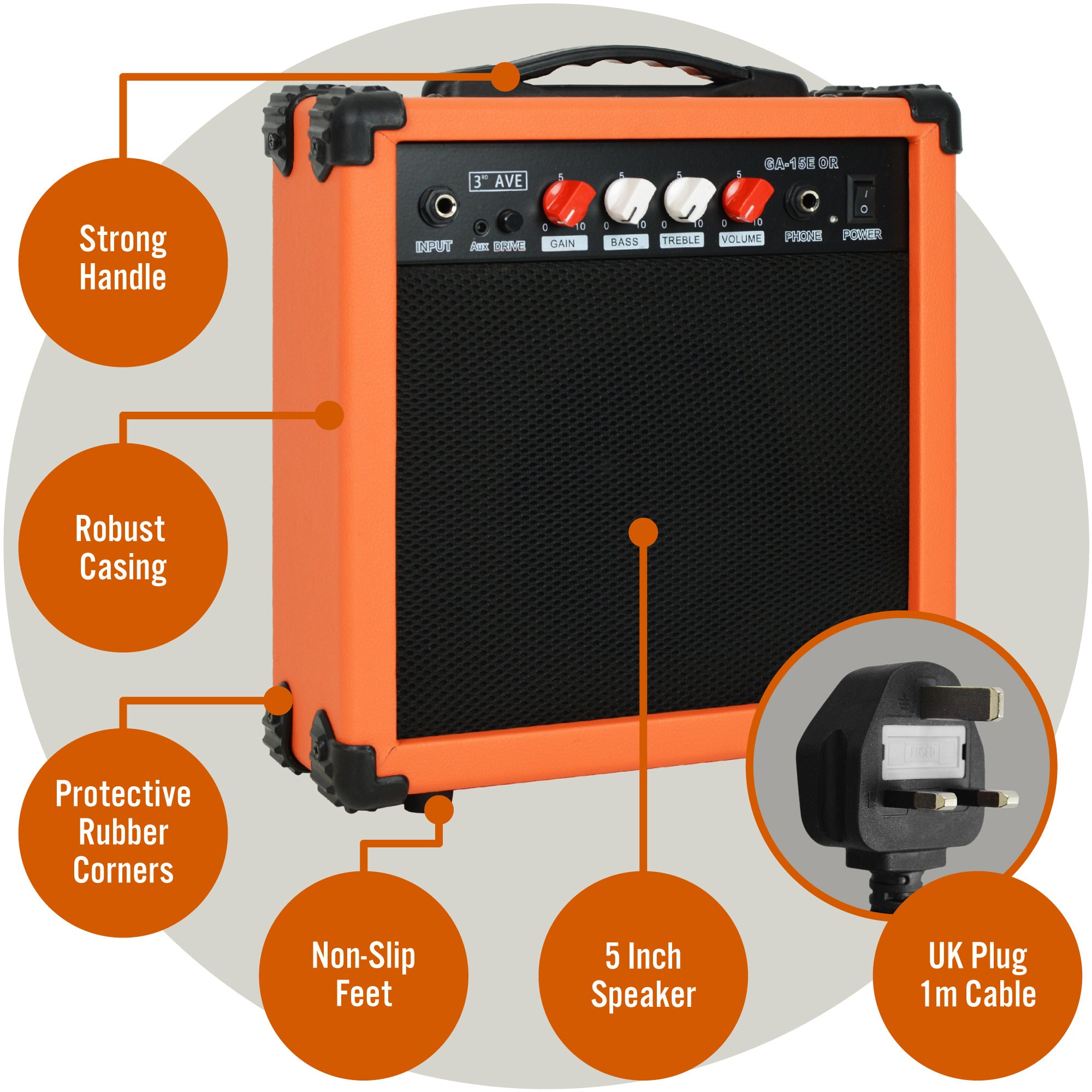 3rd Avenue 15 Watt Electric Guitar Amp#Colour_Orange
