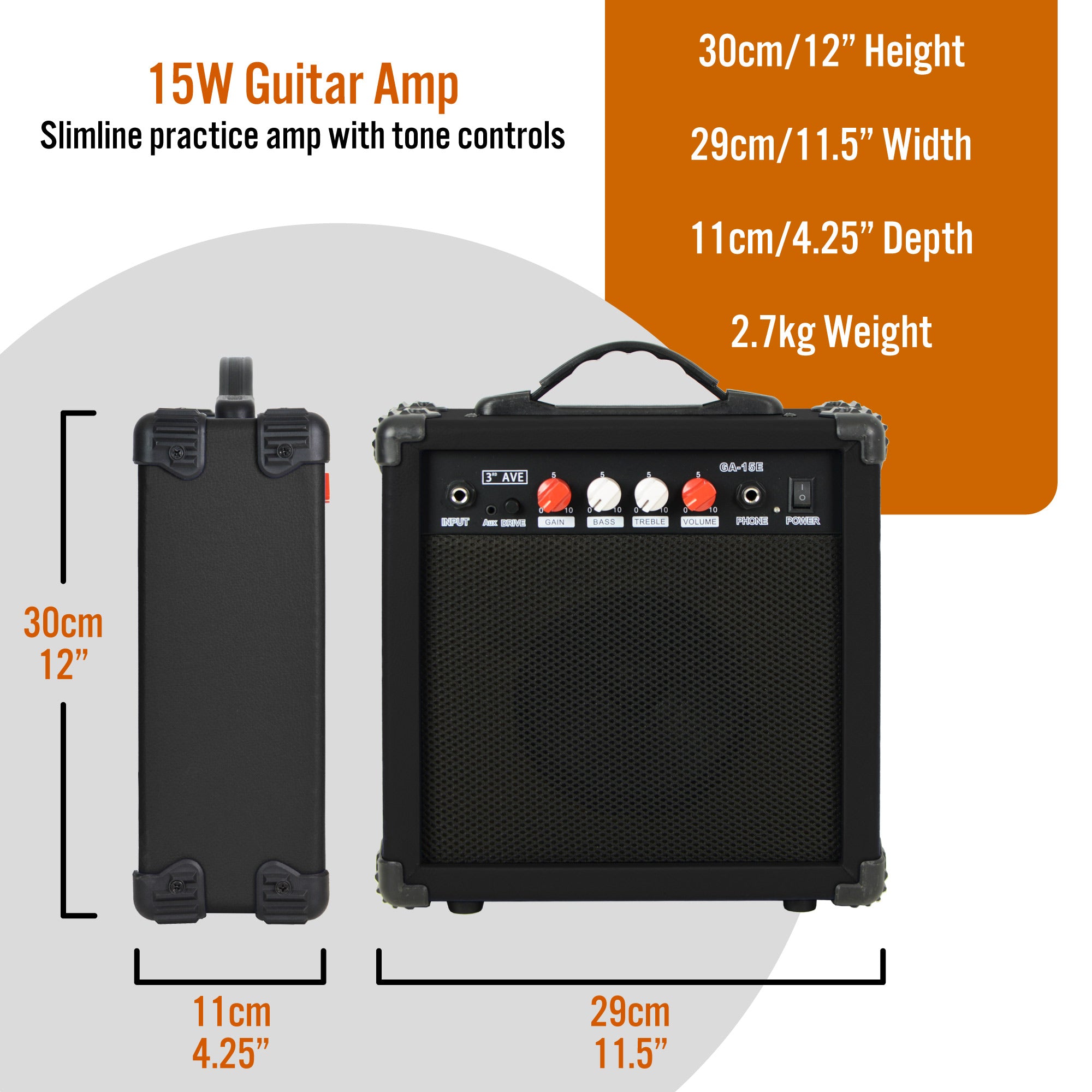 3rd Avenue 15 Watt Electric Guitar Amp#Colour_Black