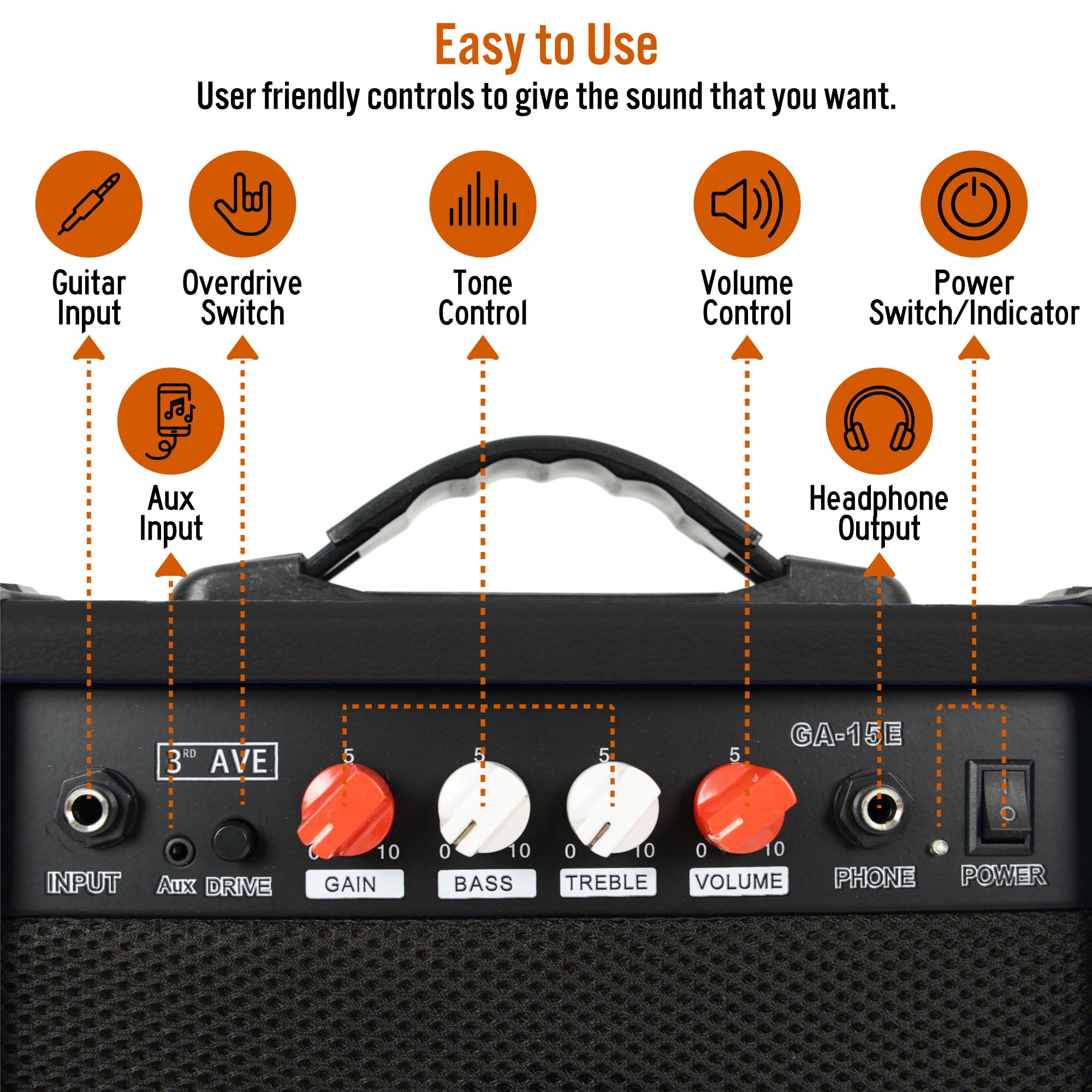 3rd Avenue 15 Watt Electric Guitar Amp#Colour_Black