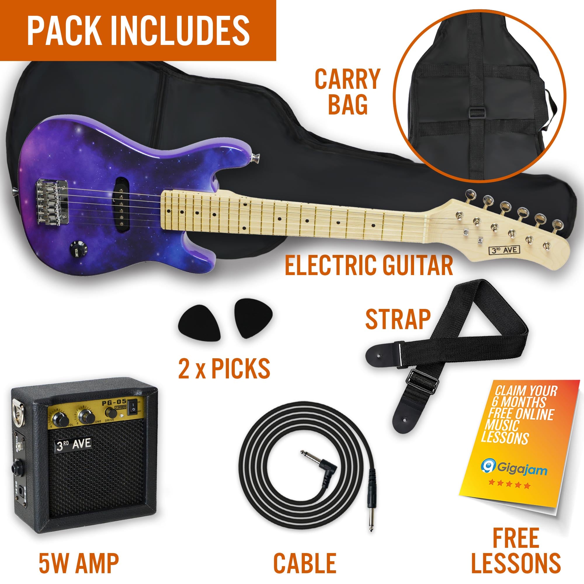 3rd Avenue Junior Electric Guitar Pack Pink Electric Guitars#Colour_Galaxy