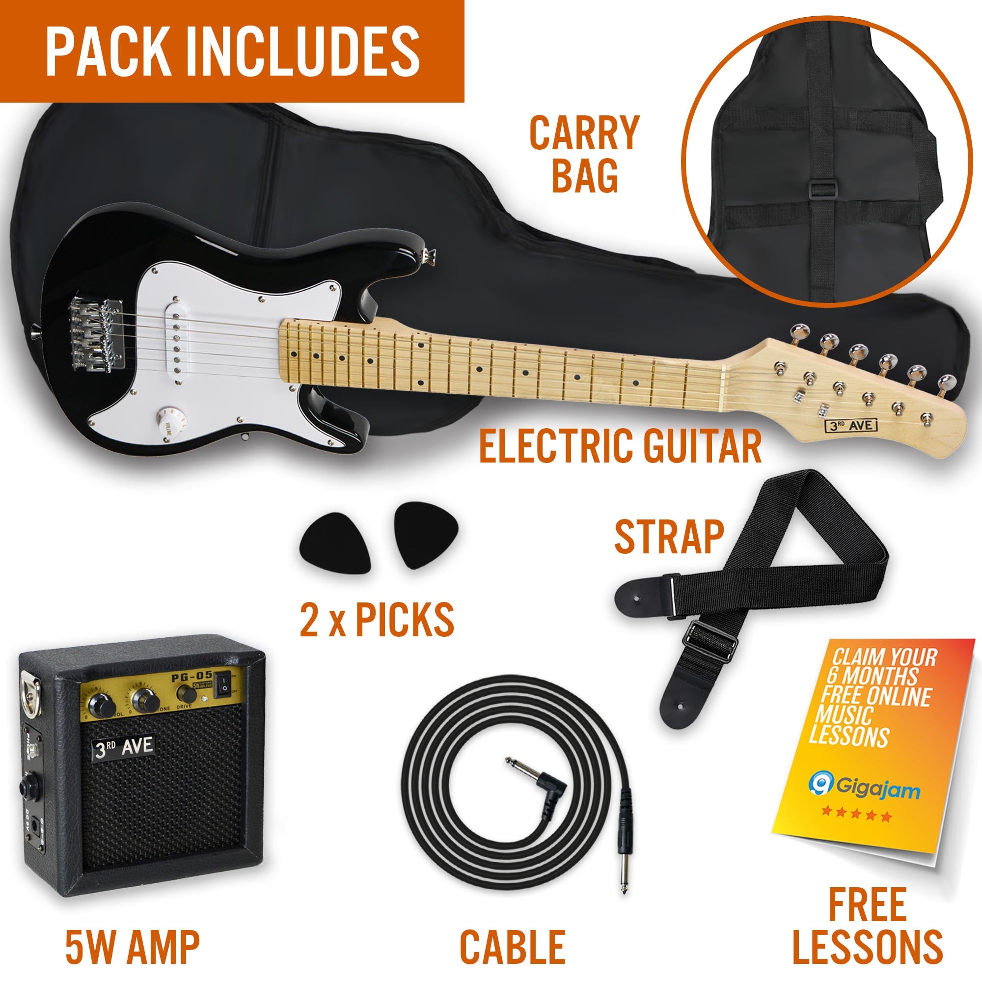 3rd Avenue Junior Electric Guitar Pack Pink Electric Guitars#Colour_Black and White