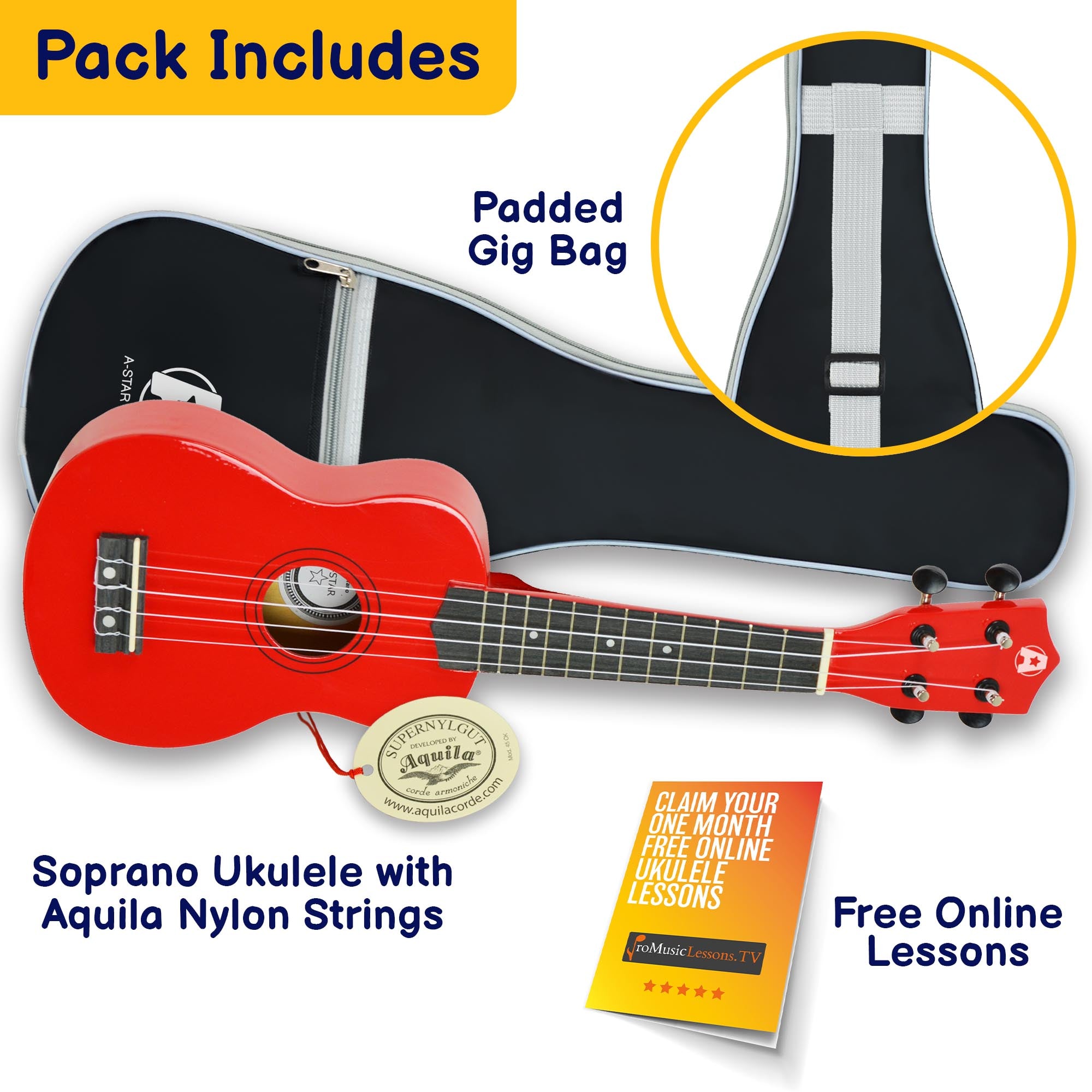 A-Star Soprano Ukulele With Bag Ukuleles#Colour_Red