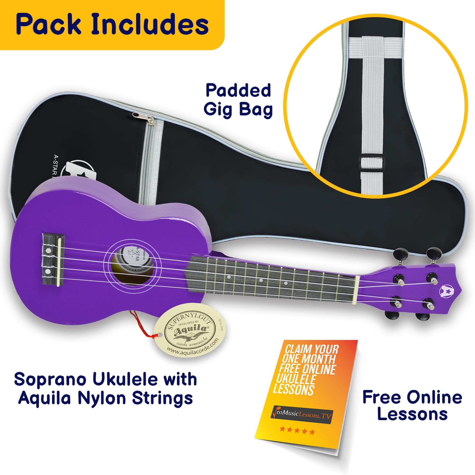 A-Star Soprano Ukulele With Bag Ukuleles#Colour_Purple