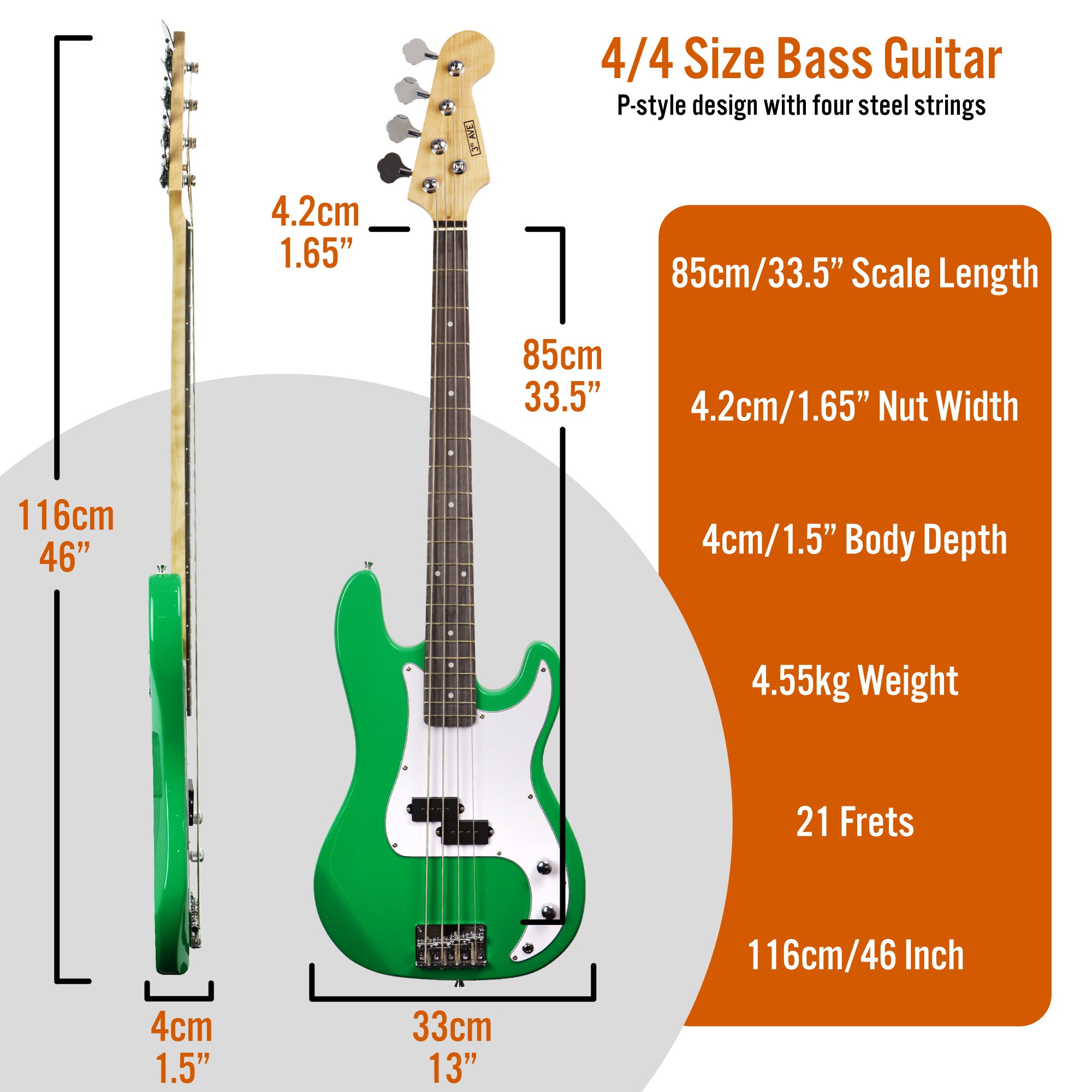3rd Avenue Rocket Series Electric Bass Guitar Pack Bass Guitars#colour_Green