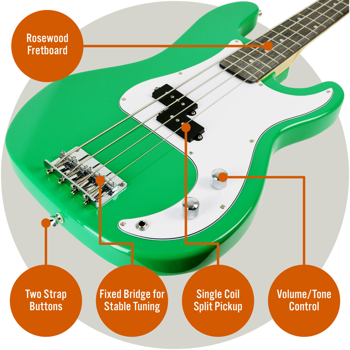 3rd Avenue Rocket Series Electric Bass Guitar Pack Bass Guitars#colour_Green